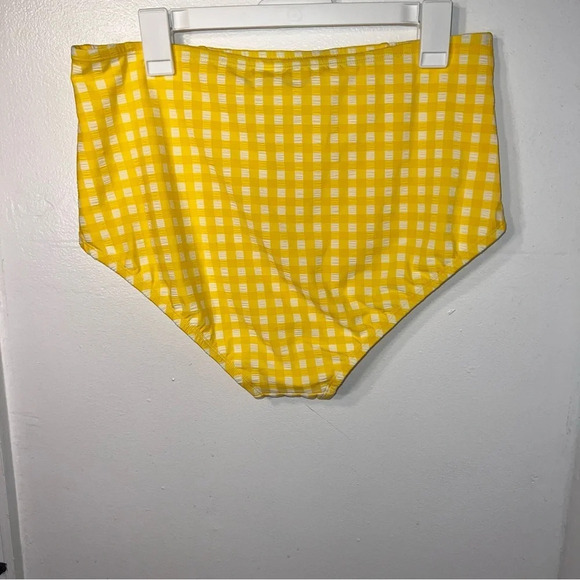 Kona Sol, XL Gingham, textured yellow white plaid high waist bikini bottom NEW - Picture 3 of 8